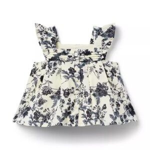 Janie & Jack Girls Peplum Top White Navy Floral Sleeveless Ruffles Button 10